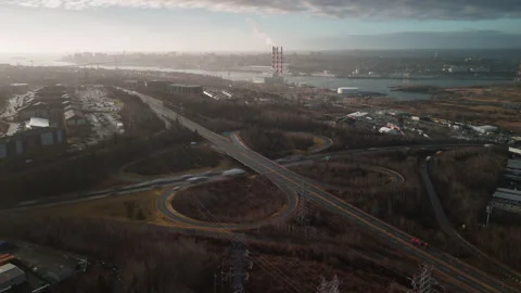 Hyperlapse of time laps traffic over clover junction highway, road in Dartmouth Stock Footage 261992672