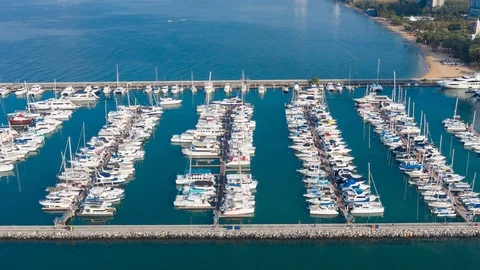 Hyperlapse Time lapse Aerial 4K. Timelapse Aerial of a white motor yacht. Stock Footage 122217396