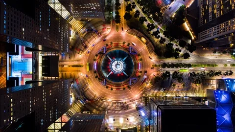 Hyperlapse time-lapse of car traffic transport at fountain of wealth, Singapore Stock Footage 126991594