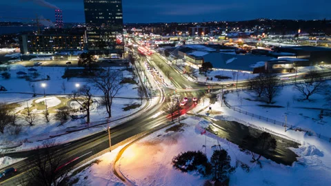 Hyperlapse time-lapse of car traffic and people crossing road night in Dartmouth Stock Footage 266183228