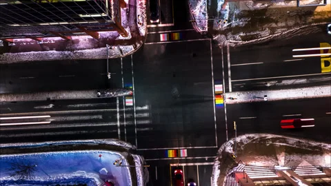 Hyperlapse time-lapse of car traffic and people crossing road night in Dartmouth Stock Footage 266183305