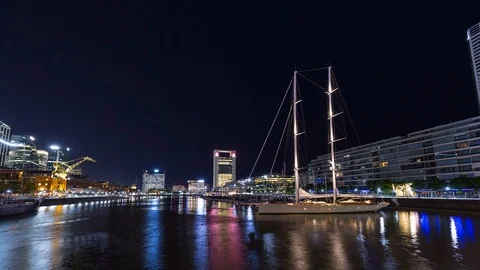Hyperlapse time lapse of the harbor in Puerto Madero with cranes, Buenos Aires Stock Footage 95892958