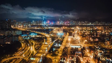 Hyperlapse time-lapse of Hong Kong port industrial district, traffic, and city Stock Footage 112205137