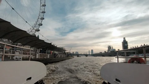 Hyperlapse Time lapse London Eye Thames River Point Of View From A London Boat Stock Footage 102858353