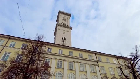 Hyperlapse time lapse of Lviv Ukraine old town market square city hall Stock Footage 144329584