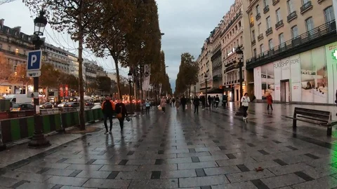 Hyperlapse Time Lapse People Walking On The Avenue Des Champs Eysees Paris dusk Stock Footage 105723804