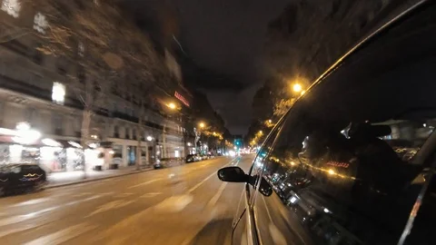 Hyperlapse Time Lapse Point Of View From A Car Driving On Paris Streets Night Stock Footage 105723849