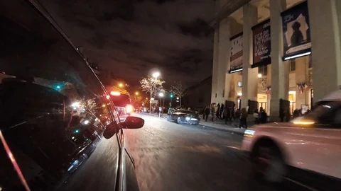 Hyperlapse time lapse point of view from a car driving on Paris streets at night Stock Footage 105723996