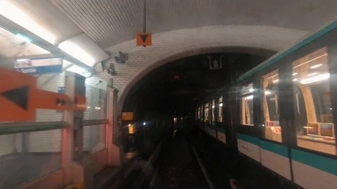 Hyperlapse Time lapse Point Of View From An Electric Train Paris Underground Stock Footage 105724170