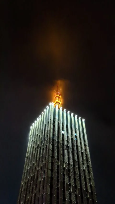 Hyperlapse time-lapse of skyscraper in Arhangelsk, Russia illumination at night Stock Footage 252152795