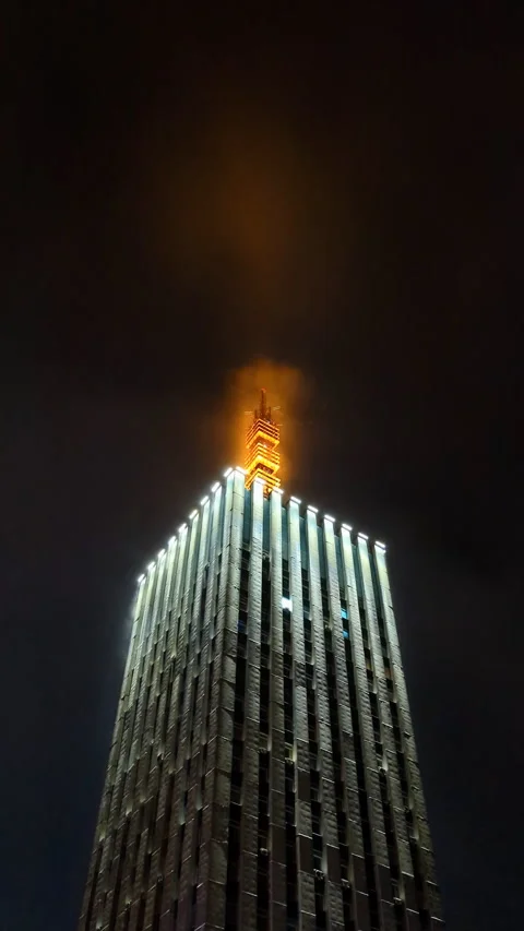 Hyperlapse time-lapse of skyscraper in Arhangelsk, Russia,building illumination Stock Footage 252214935