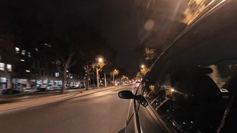 Hyperlapse Time Lapse View From A Car Driving On Paris City Streets At Night Stock Footage 105723939