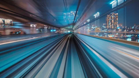 Hyperlapse timelapse of automated train in Tokyo, Japan Stock Footage 287062962