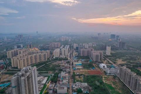 Hyperlapse timelapse drone aerial shot showing busy traffic filled streets Stock Footage 201358120
