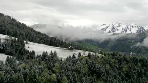 Hyperlapse Timelapse with a drone and dense cloud cover mountains and trees Stock-Footage 138650244
