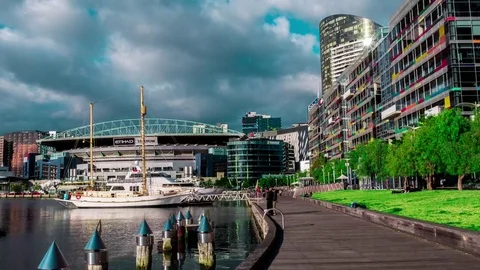 Hyperlapse, timelapse, Etihad Stadium, Docklands, Melbourne, Australia 動画素材 84036947