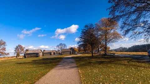Hyperlapse Timelapse of Fall Follage at Valley Forge National Historic Park Stock Footage 98014736