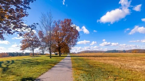 Hyperlapse Timelapse of Fall Follage at Valley Forge National Historic Park Stock Footage 98015375