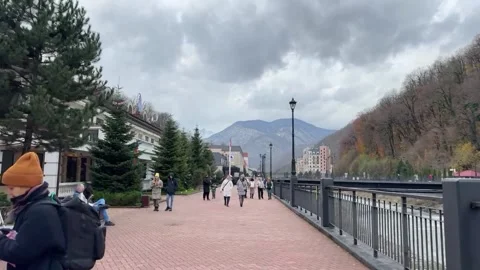 Hyperlapse, timelapse, first-person video, a tourist walks along the main street Video stock 257775299