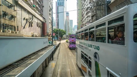 Hyperlapse Timelapse of Hong Kong from moving tram Stockbeeldmateriaal 89383737