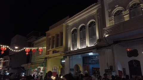Hyperlapse timelapse landscape in phuket night market Video stock 129325322