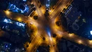 Hyperlapse Timelapse Night City Traffic 6-Way Stop Street Intersection Circle Stock Footage