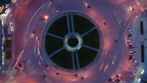 Hyperlapse timelapse of night city traffic. Drone spin over the intersection Stock Footage 133320787