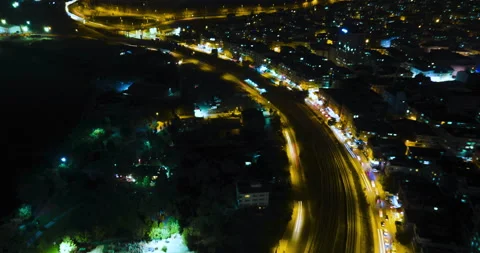 Hyperlapse Timelapse Of Night City Traffic. Drone going forward Vídeo Stock 153055089