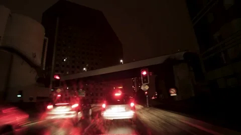 Hyperlapse, timelapse rainy night car drive through Paris, busy city Stock Footage 245403457