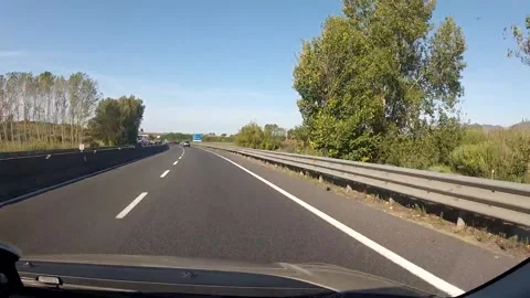 Hyperlapse / Timelapse shot of Florence to Pisa Bound Highway Drive Dash cam Stock Footage 146032022