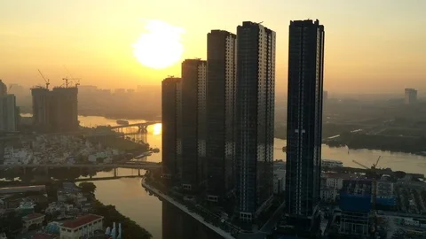 Hyperlapse / Timelapse of the sunrise in Saigon Stock Footage 97369653