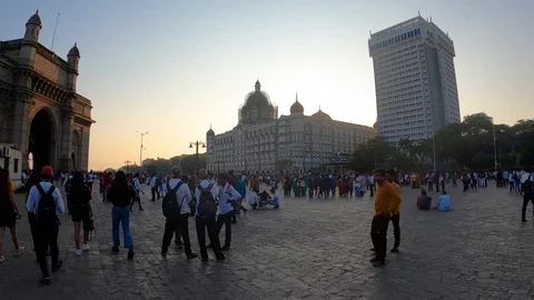 Hyperlapse timelapse of The Taj Mahal Palace Hotel and Gateway of India, Mumbai Stock Footage 123748123