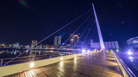 Hyperlapse timelapse of woman's bridge in Puerto Madero, Buenos Aires, Argentina Stock Footage 95912417