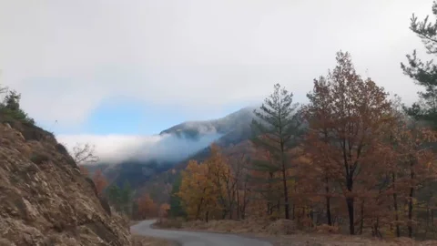 Hyperlapse top of a car driving in a colorful mountain countryside 4k Stock Footage 123407426