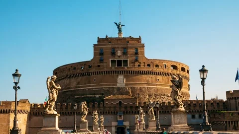 Hyperlapse towards Castel Sant Angelo, located near the Vatican, Rome Stock Footage 93096113