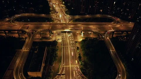 Hyperlapse of traffic flow on a multi level highway interchange in Hangzhou at Stock Footage 315108023