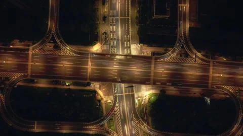 Hyperlapse of traffic flow on a multi level highway interchange in Hangzhou at Video stock 315235297