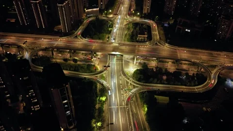 Hyperlapse of traffic flow on a multi level highway interchange in Hangzhou at Stock-Footage 318644884