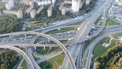 Hyperlapse traffic on the high-speed highway from altitude in clear weather Stock Footage 116234338