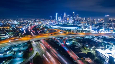 Hyperlapse of traffic on an interchange in Los Angeles Stock Footage 95690596