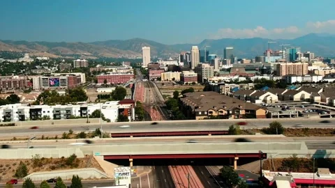 HYPERLAPSE FROM TRAFFIC OVER I15 FREEWAY IN SALT LAKE CITY UTAH Stock Footage 160308187