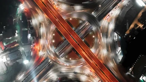 HYPERLAPSE Traffic Road Junction Aerial Top View Stock Footage 212476270