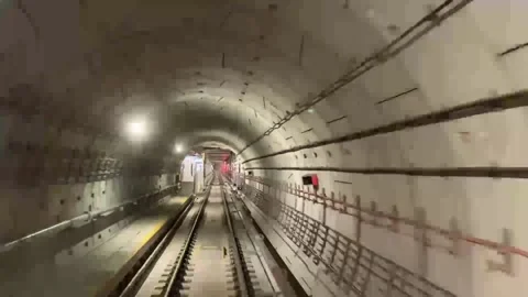 Hyperlapse of train in a subway rear view. Singapore subway rear view Stock Footage 228061987