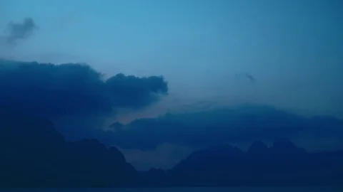 Hyperlapse twilight shot, boat trip between cliffs on tropical lake Video stock 82188444