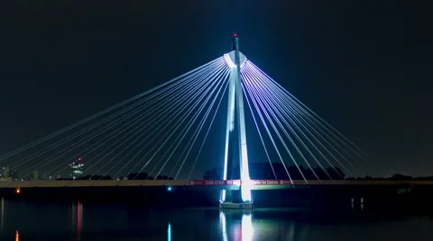 HYPERLAPSE U2 suspension bridge in Vienna at night - Time lapse Stock Footage 45589783