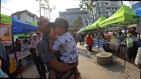 Hyperlapse of unidentified People seen exploring and buying foods Stock Footage 108046321
