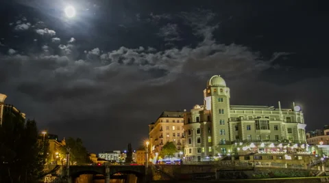 HYPERLAPSE Urania Vienna at night Stock Footage 45597619