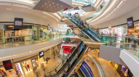 Hyperlapse video of a busy shopping mall Stock Footage