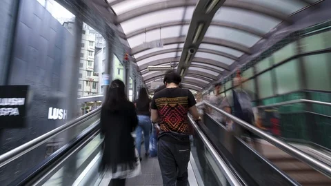 Hyperlapse Video Central Escalator, Hong Kong Stock Footage 92079576