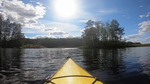 Hyperlapse video of kayak paddling between islands lake Saimaa, Finland Stock Footage 117705981